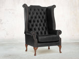 Albert Wing Chair In Black Classic Leather