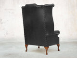 Albert Wing Chair In Black Classic Leather