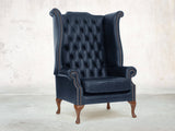 Albert Wing Chair In Navy Classic Leather