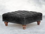 Arthur Chesterfield Footstool In Black Vintage Leather