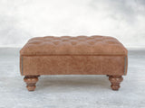 Arthur Chesterfield Footstool In Brown Vintage Leather