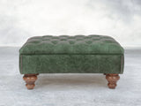 Arthur Chesterfield Footstool In Green Vintage Leather