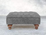 Arthur Chesterfield Footstool In Grey Vintage Leather