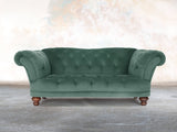 Oskar 2 Seat Chesterfield Sofa In Aqua Lush Velvet