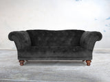 Oskar 2 Seat Chesterfield Sofa In Black Cat Vintage Velvet