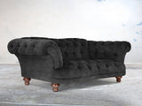Oskar 2 Seat Chesterfield Sofa In Black Cat Vintage Velvet