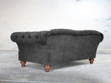 Oskar 2 Seat Chesterfield Sofa In Black Cat Vintage Velvet