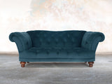 Oskar 2 Seat Chesterfield Sofa In Blue Lush Velvet