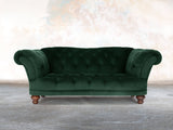 Oskar 2 Seat Chesterfield Sofa In Dark Green Lush Velvet