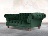 Oskar 2 Seat Chesterfield Sofa In Dark Green Lush Velvet