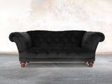 Oskar 2 Seat Chesterfield Sofa In Jet Black Lush Velvet