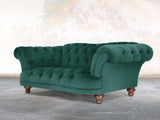 Oskar 2 Seat Chesterfield Sofa In Kingfisher Lush Velvet