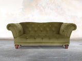 Oskar 2 Seat Chesterfield Sofa In Moss Lush Velvet