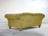 Oskar 2 Seat Chesterfield Sofa In Olive Vintage Velvet