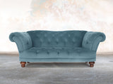 Oskar 2 Seat Chesterfield Sofa In Sky Lush Velvet