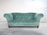 Oskar 2 Seat Chesterfield Sofa In Summer Mist Vintage Velvet