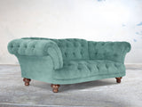 Oskar 2 Seat Chesterfield Sofa In Summer Mist Vintage Velvet