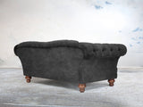 Oskar 3 Seat Chesterfield Sofa In Black Cat Vintage Velvet