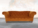 Oskar 3 Seat Chesterfield Sofa In Burnt Orange Lush Velvet