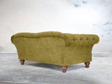Oskar 3 Seat Chesterfield Sofa In Olive Vintage Velvet