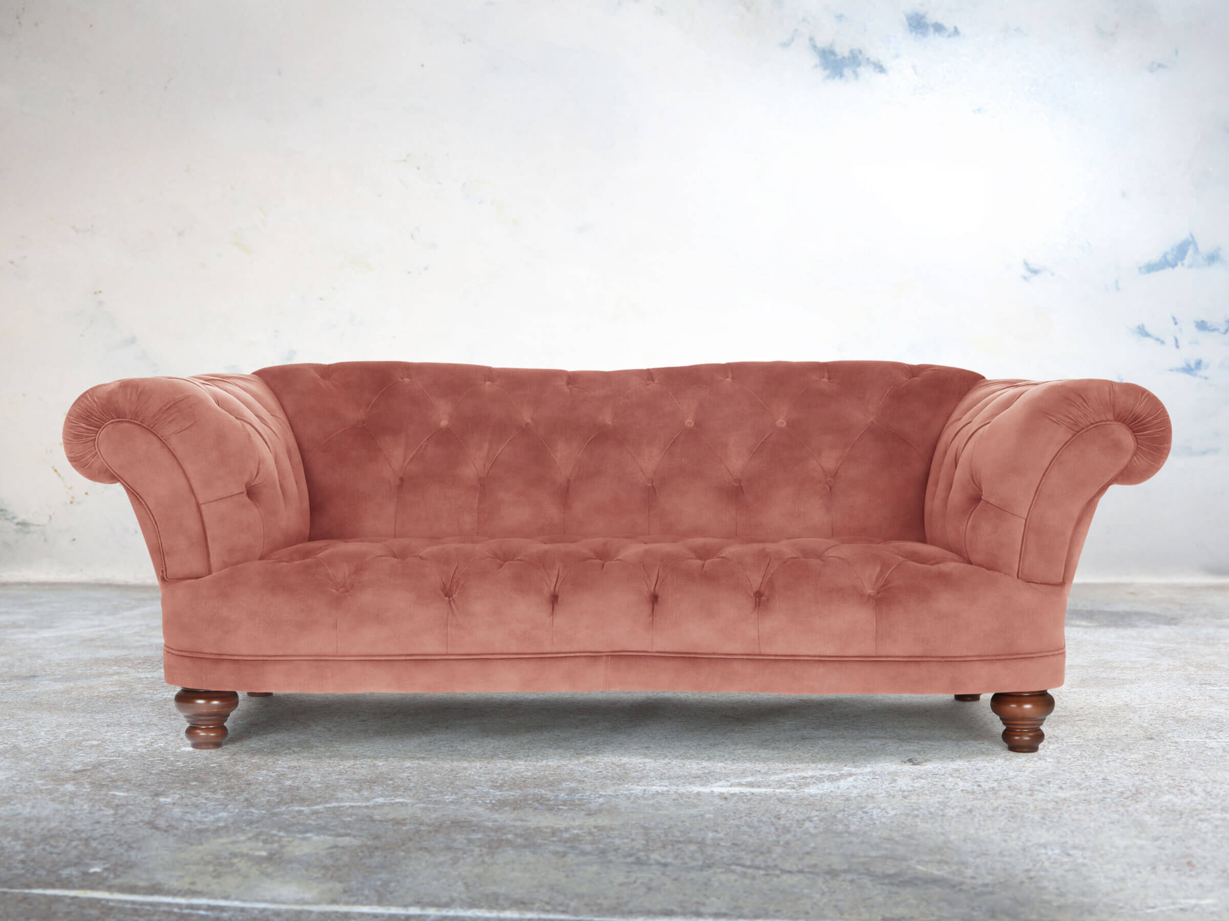 Oskar 3 Seat Chesterfield Sofa In Pink Blush Vintage Velvet