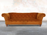 Oskar 4 Seat Chesterfield Sofa In Burnt Orange Lush Velvet