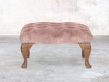 Queen Anne Footstool In Dusky Pink Vintage Velvet