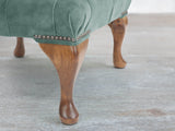 Queen Anne Footstool In Ocean Storm Vintage Velvet
