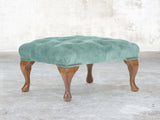 Queen Anne Footstool In Summer Mist Vintage Velvet