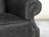 Queen Anne Wing Chair In Black Vintage Leather