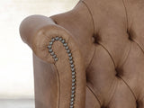 Queen Anne Wing Chair In Brown Vintage Leather