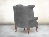Queen Anne Wing Chair In Grey Vintage Leather