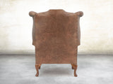 Queen Anne Wing Chair In Hickory Vintage Leather