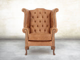 Queen Anne Wing Chair In Pecan Vintage Leather