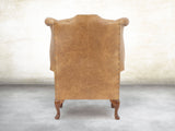Queen Anne Wing Chair In Tan Vintage Leather