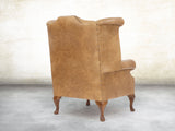 Queen Anne Wing Chair In Tan Vintage Leather