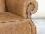 Queen Anne Wing Chair In Tan Vintage Leather