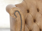 Queen Anne Wing Chair In Tan Vintage Leather