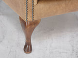 Queen Anne Wing Chair In Tan Vintage Leather