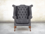 Queen Anne Wing Chair In Thunder Vintage Leather