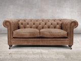 Alfred 2 Seat Chesterfield Sofa In Brown Vintage Leather
