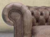 Arthur 2 Seat Chesterfield Sofa In Hickory Vintage Leather
