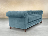 Arthur 2 Seat Chesterfield Sofa In Sky Lush Velvet