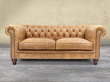 Arthur 2 Seat Chesterfield Sofa In Tan Vintage Leather