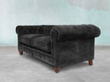 Arthur 3 Seat Chesterfield Sofa In Black Cat Vintage Velvet