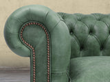 Arthur 3 Seat Chesterfield Sofa In Green Vintage Leather