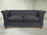 Darcy Snug 2 Seat Chesterfield Sofa In Midnight Ol' School Leather