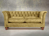 Darcy Snug 2 Seat Chesterfield Sofa In Olive Vintage Velvet