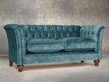Darcy Snug 2 Seat Chesterfield Sofa In Teal Vintage Velvet