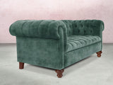 Elsa 2 Seat Chesterfield Sofa In Ocean Storm Vintage Velvet
